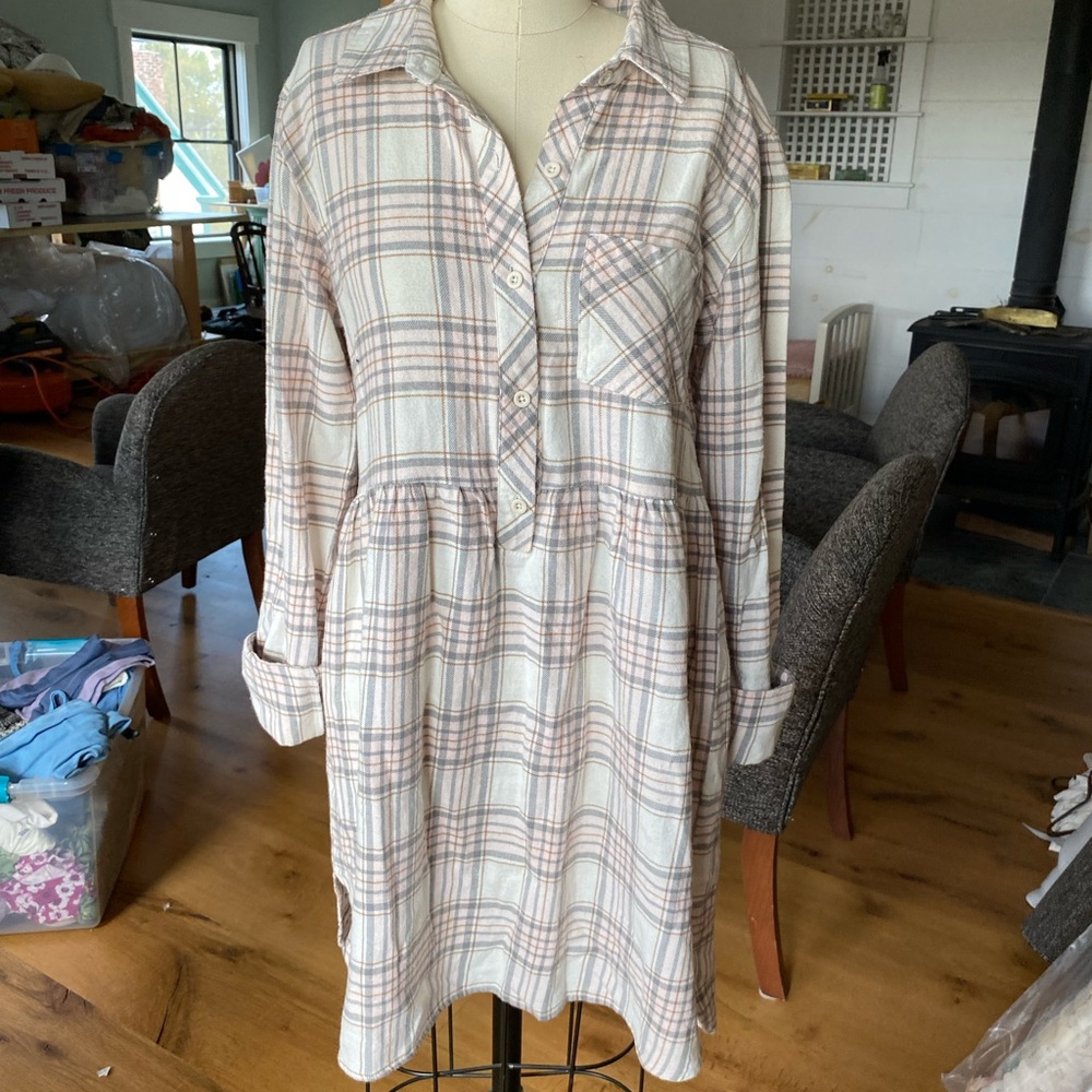 Volcom Beige Plaid Long Sleeve Dress